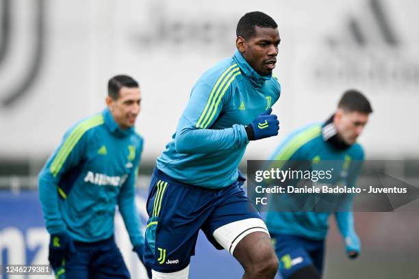 Paul Pogba of Juventus during a training session at JTC on January 16, 2023 in Turin, Italy.