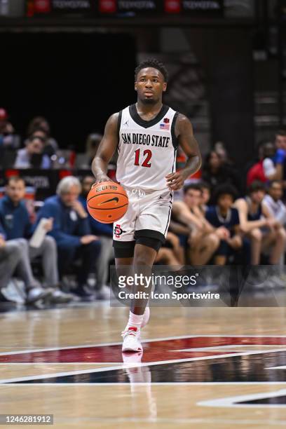 San Diego State Aztecs guard Darrion Trammell during a college basketball game between the Nevada Wolf Pack and the San Diego State Aztecs on January...