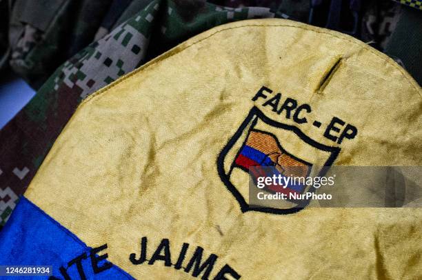 Colombian police General Henry Sanabria gives a press conference in Bogota, Colombia, after Colombian transit police ceased firearms and FARC...