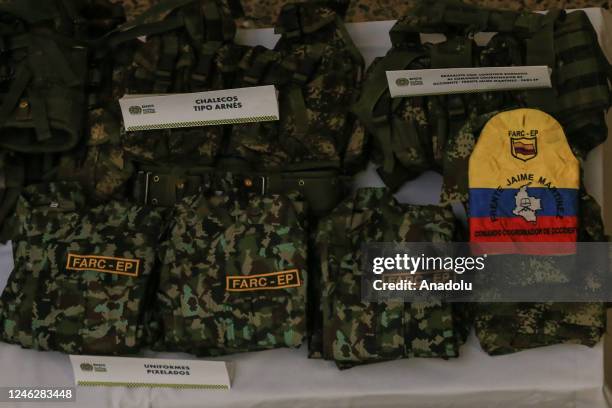 War material seized by the Colombian Police Department are seen as the largest seizure of weapons in recent years in the south of the country in...