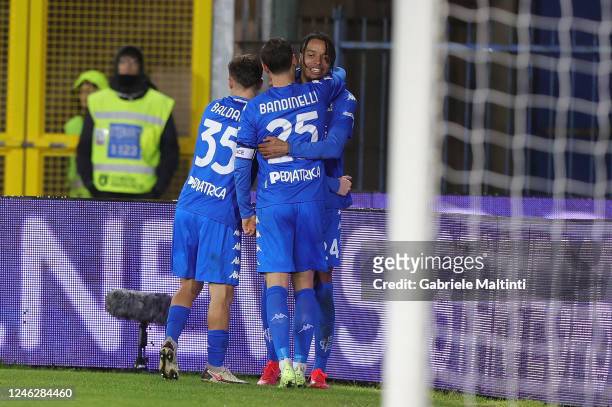 Tyronne Efe Ebuehi of Empoli FC celebrates after scoring a goal during the Serie A match between Empoli FC and UC Sampdoria at Stadio Carlo...