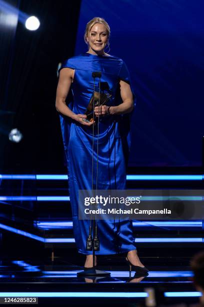 Sarah Sjostrom wins the award for Female Athlete of The Year during Idrottsgalan 2023, the Swedish Sports Gala, at Avicii Arena on January 16, 2023...