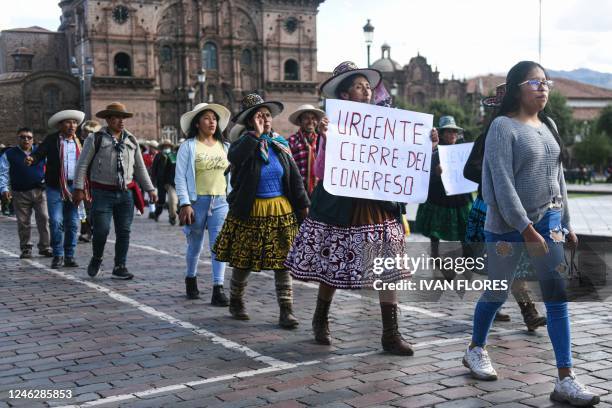 Andean people from Chumbivilcas take part in a protest against the government of Peruvian President Dina Boluarte in Cusco, Peru on January 16, 2023....