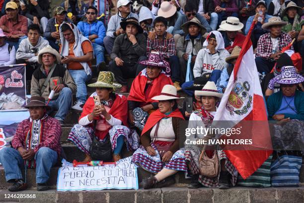 Andean people from Chumbivilcas take part in a protest against the government of Peruvian President Dina Boluarte in Cusco, Peru on January 16, 2023....