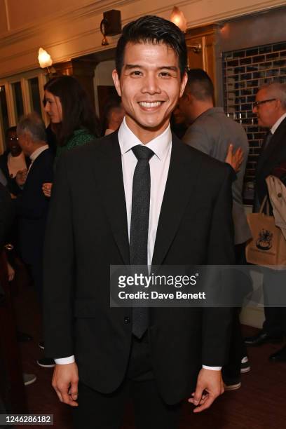 Telly Leung attends the press night performance of "George Takei's Allegiance" at the Charing Cross Theatre on January 16, 2023 in London, England.