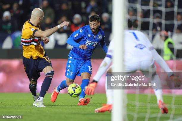 Francesco Caputo of Empoli FC in action during the Serie A match between Empoli FC and UC Sampdoria at Stadio Carlo Castellani on January 16, 2023 in...