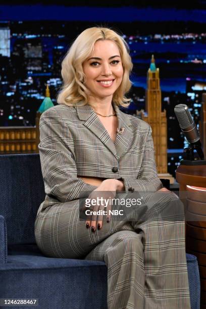 Episode 1778 -- Pictured: Actress Aubrey Plaza during an interview on Monday, January 16, 2023 --
