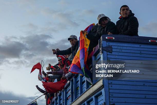 Demonstrators say goodbye as they depart to Lima to protest against the government of Peruvian President Dina Boluarte in the city of Cusco, Peru on...