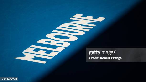 Melbourne court logo on Day 2 of the 2023 Australian Open at Melbourne Park on January 17, 2023 in Melbourne, Australia