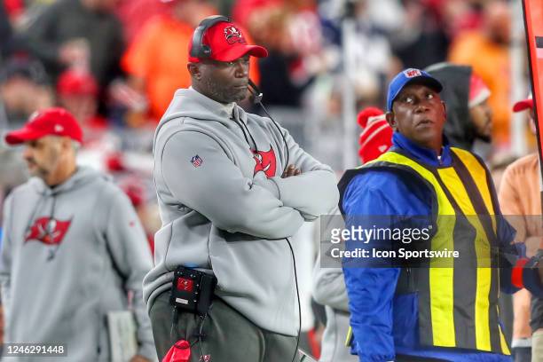 Tampa Bay Buccaneers Head Coach Todd Bowles watches the action on the field during the NFC Wild Card Playoff game between the Dallas Cowboys and the...