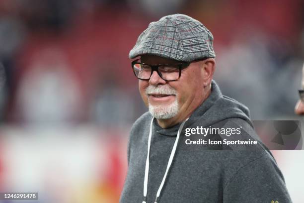 Tampa Bay Buccaneers Special Assistant to the General Manager Bruce Arians smiles before the NFC Wild Card Playoff game between the Dallas Cowboys...