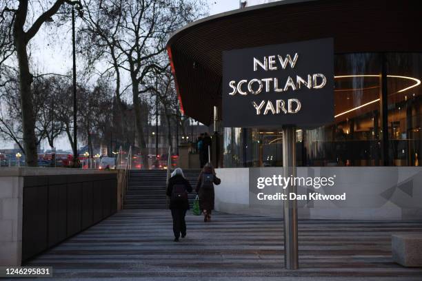 General view of the exterior of New Scotland Yard on January 17, 2023 in London, England. The Metropolitan Police revealed it is investigating 800 of...