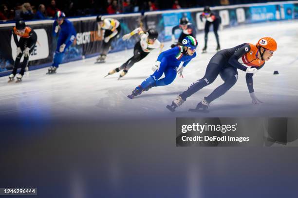 Suzanne Schulting of Netherlands in action performs during the ISU European Short Track Speed Skating Championships at Hala Olivia Arena on January...