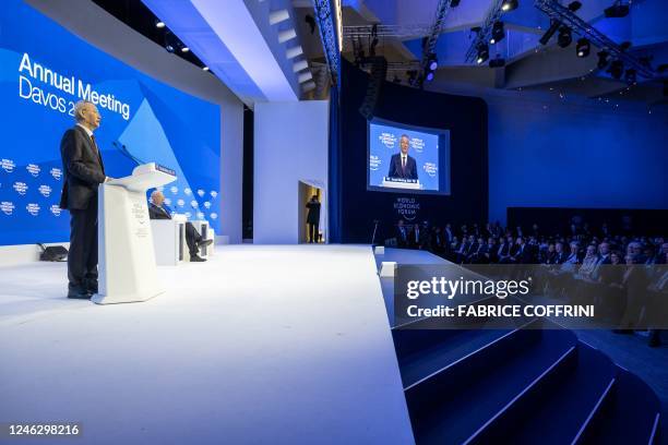 China's Vice Premier Liu He speaks during a session of the World Economic Forum annual meeting in Davos on January 17, 2023.