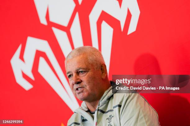 Wales head coach, Warren Gatland, during the 2023 Guinness Six Nations squad announcement at the Vale Resort, Hensol. Wales head coach Warren Gatland...