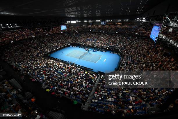 General view of Rod Laver Arean during the men's singles match between Serbia's Novak Djokovic and Spain's Roberto Carballes Baena on day two of the...