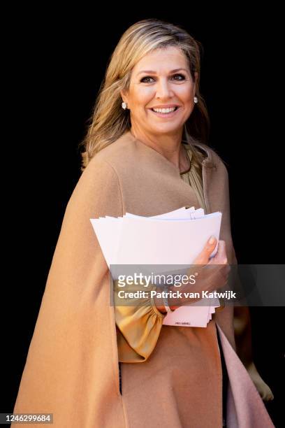 Queen Maxima of The Netherlands arrives at the Royal Palace for the first new year reception on January 17, 2023 in Amsterdam, Netherlands.