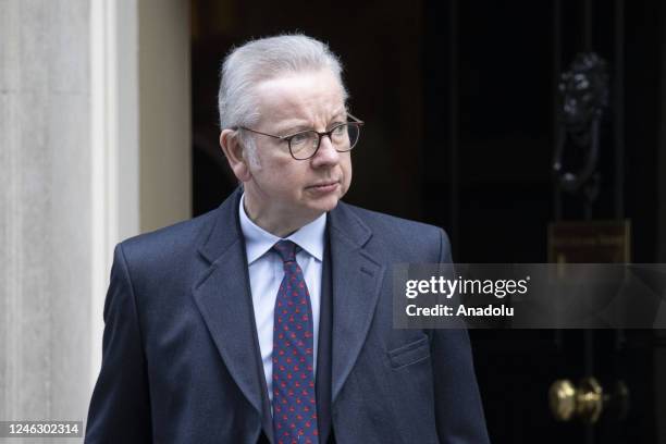 Secretary of State for Levelling Up, Housing and Communities Michael Gove leaves 10 Downing Street after attending the weekly Cabinet meeting chaired...