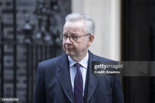 Secretary of State for Levelling Up, Housing and Communities Michael Gove leaves 10 Downing Street after attending the weekly Cabinet meeting chaired...