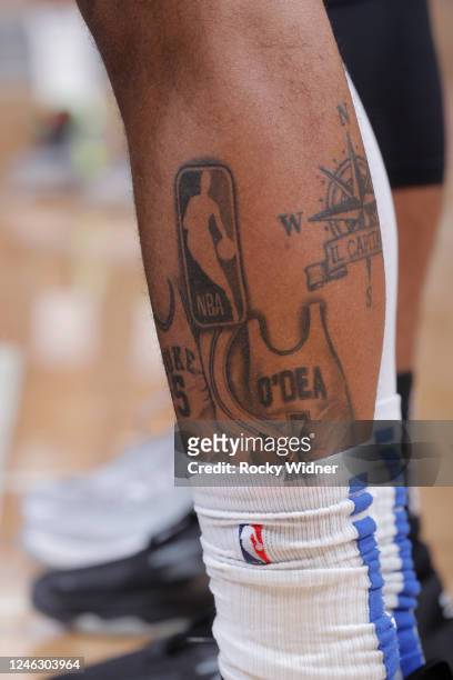 The tattoo belonging to Paolo Banchero of the Orlando Magic in a game against the Sacramento Kings on January 9, 2023 at Golden 1 Center in...