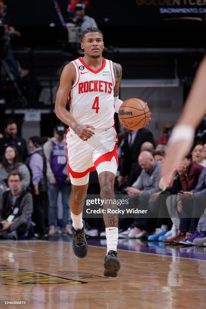 Jalen Green of the Houston Rockets brings the ball up the court... News ...
