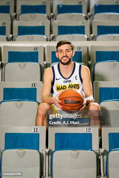 David Stockton of the Fort Wayne Mad Ants poses for a portrait during the 2022-23 G League Content Road Shot at Allen County War Memorial Coliseum on...