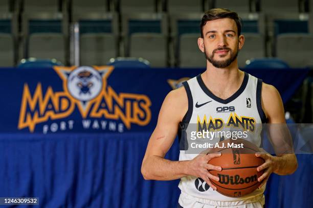David Stockton of the Fort Wayne Mad Ants poses for a portrait during the 2022-23 G League Content Road Shot at Allen County War Memorial Coliseum on...