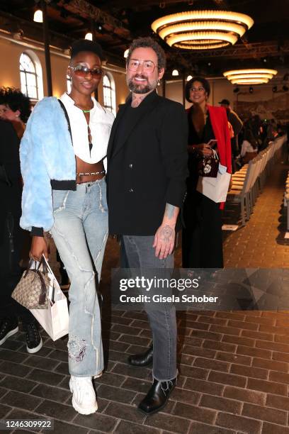 Toni Dreher and fashion designer Marcel Ostertag attend the Marcel Ostertag fashion show DISCOTECA during the W.E4. Fashion Day as part of Berlin...