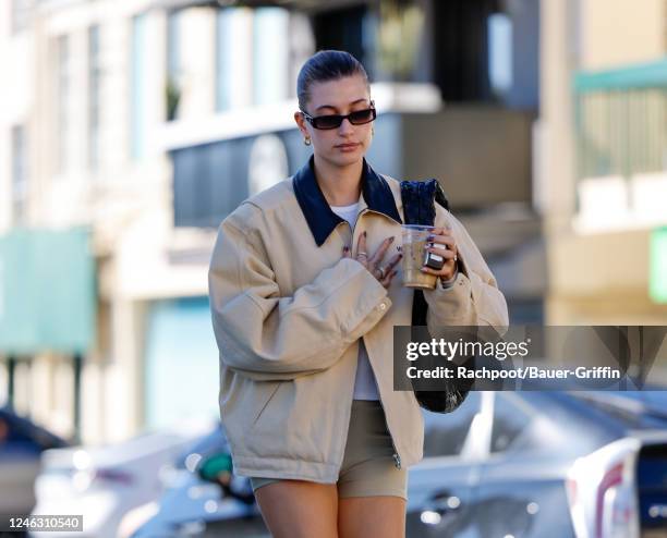 Hailey Bieber is seen on January 17, 2023 in Los Angeles, California.