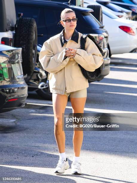 Hailey Bieber is seen on January 17, 2023 in Los Angeles, California.