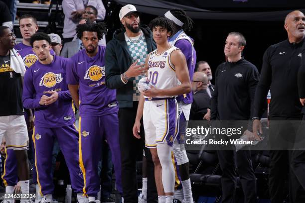 Los Angeles Lakers players look on during the game against the Sacramento Kings on January 7, 2023 at Golden 1 Center in Sacramento, California. NOTE...