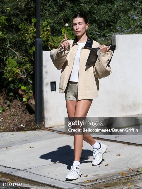 Hailey Bieber is seen on January 17, 2023 in Los Angeles, California.