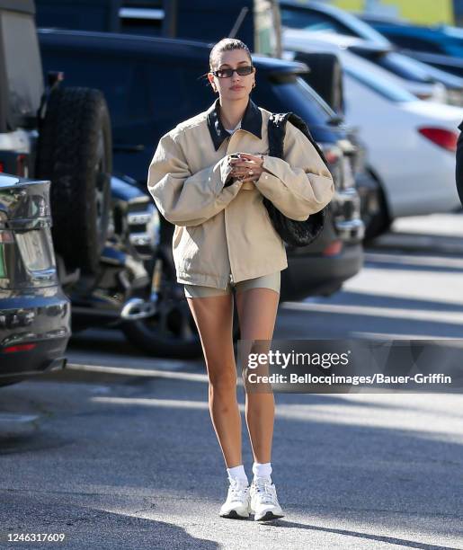 Hailey Bieber is seen on January 17, 2023 in Los Angeles, California.