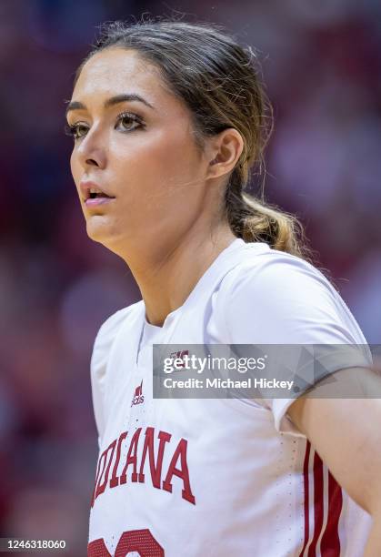 Alyssa Geary of the Indiana Hoosiers is seen during the game against the Wisconsin Badgers at Simon Skjodt Assembly Hall on January 15, 2023 in...