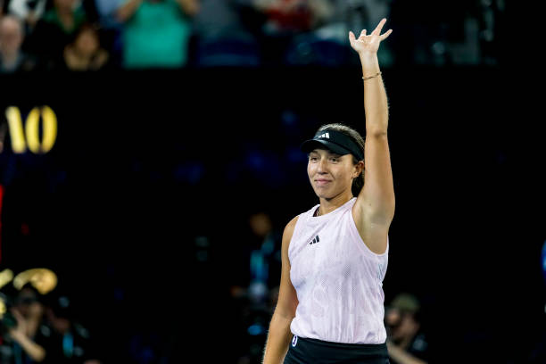 Jessica Pegula of the United States of America celebrates after winning her match during Round 2 of the 2023 Australian Open on January 18 2023, at...