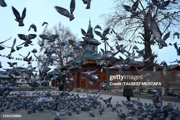 Man prays at a shrine on a cold winter morning in Srinagar on January 18, 2023.