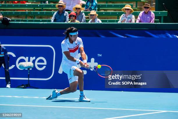 Zhang Zhizhen of China in action during the second match of Day 2 of the Kooyong Classic Tennis Tournament against Sir Andy Murray of Great Britain...