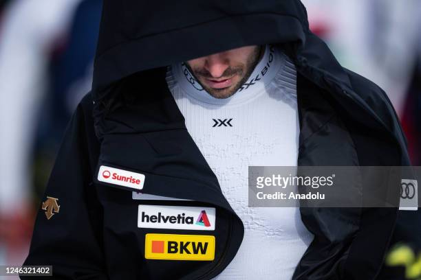 Gilles Roulin of France is getting ready for the 1st training of the 83rd Hahnenkamm Race at Kitzbuhel, Austria on January 17, 2022.