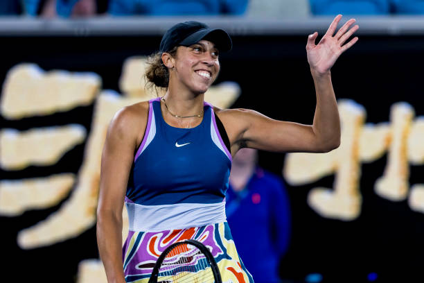 Madison Keys of the United States of America thanks the crowd after winning her Round 2 match of the 2023 Australian Open on January 18 2023, at...