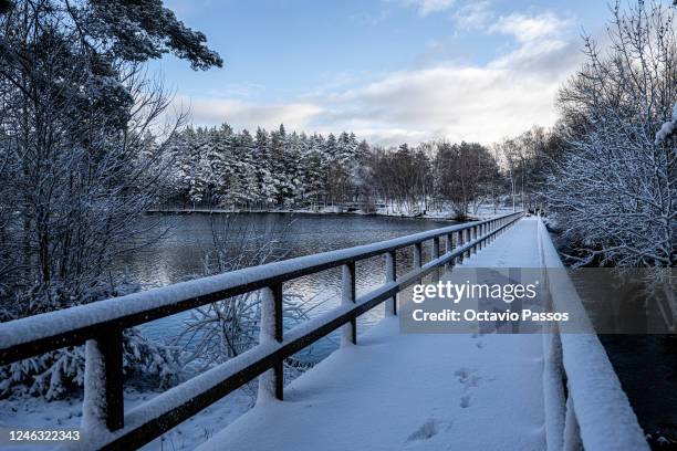 General view of snow lying on the village of Alvao on January 18, 2023 in Vila Real, Portugal. The storms 'Gerard' and 'Fien' are arriving in...