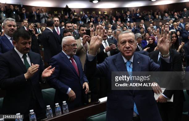 Turkish President and leader of the Justice and Development Party Recep Tayyip Erdogan attends a group meeting at the Turkish Grand National Assembly...