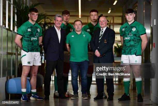 Dublin , Ireland - 18 January 2023; In attendance, from left, Gus McCarthy, PwC managing partner Fergal O'Rourke, James McNabney, head coach Richie...