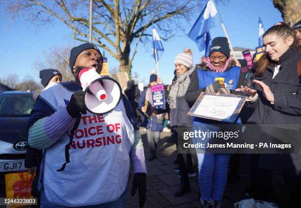 Pat, a nurse from London, on the picket line outside St George's Hospital, south London, as nurses take industrial action over pay. Picture date:...