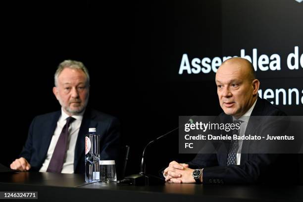 Maurizio Scanavino during a press conference after the Juventus Shareholders' Meeting at Allianz Stadium on January 18, 2023 in Turin, Italy.