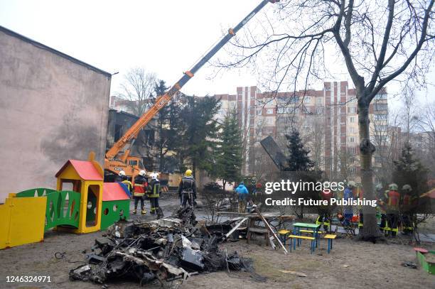 Response effort to the fatal crash of the helicopter which took place near a kindergarten and a residential building at approximately 8:20 local time...