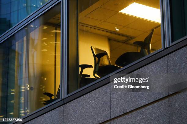 Empty office chairs inside Goldman Sachs headquarters in New York, US, on Tuesday, Jan. 17, 2023. Goldman Sachs Group Inc. Posted a bigger increase...