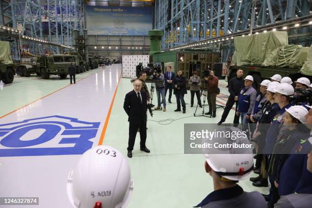Russian President Vladimir Putin speaks during his meeting with workers at the Obukhov State Plant on January 18 in Saint Petersburg, Russia....