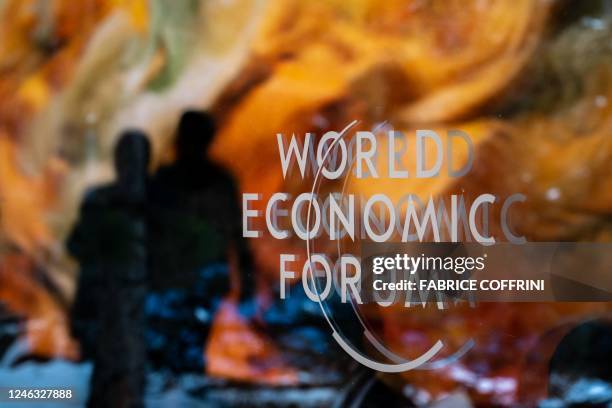 Sign of the WEF is seen at the Congress centre during the World Economic Forum annual meeting in Davos on January 18, 2023.