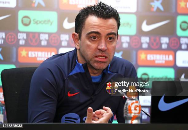 Xavi Hernandez during the press conference prior to the Cup match against Ceuta, in Barcelona, on 18th January 2023.