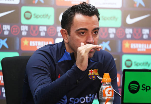 Xavi Hernandez during the press conference prior to the Cup match against Ceuta, in Barcelona, on 18th January 2023.